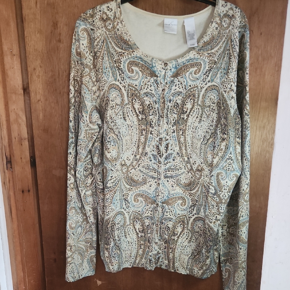 Emma James Cream and Blue Paisley Blouse
